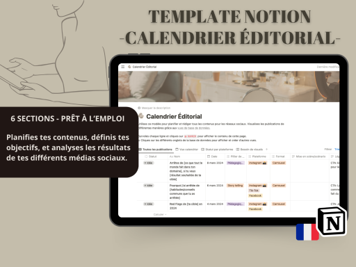 template de calendrier éditorial pour notion